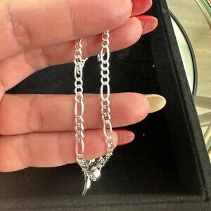 Sterling Silver 925 Figaro Chain 22" x 0.4mm & pendant 0.5"x 0.13" Saint Michael